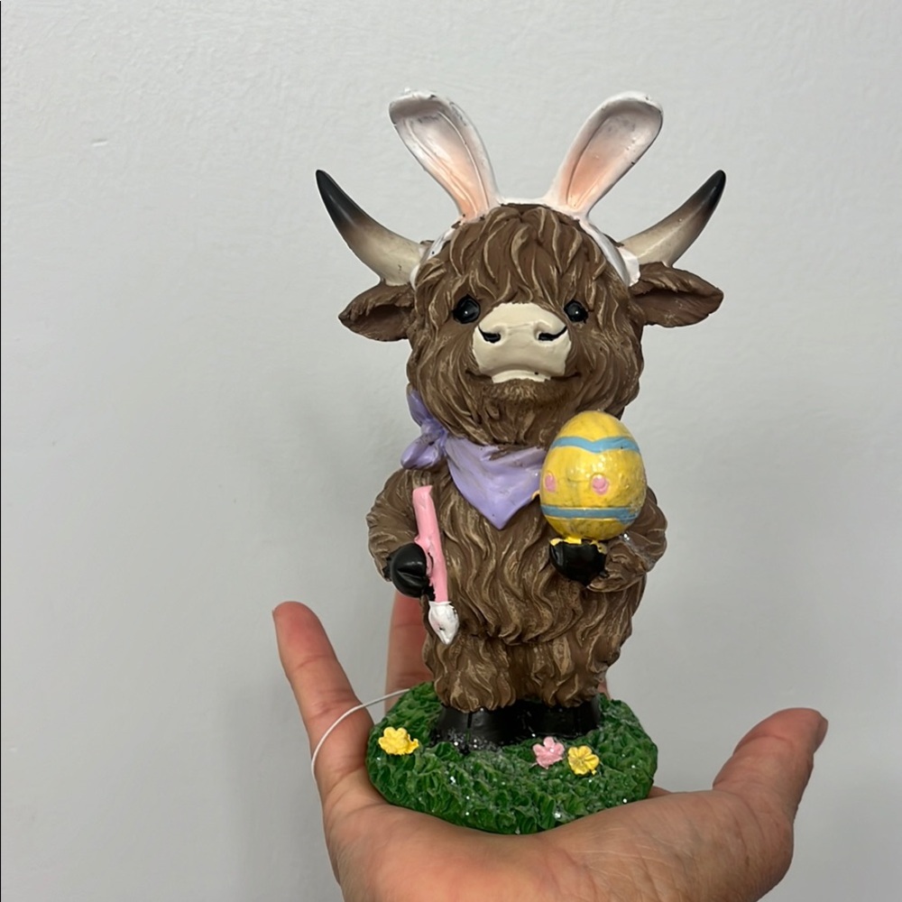 Easter Highland Cow Figurine with Bunny Ears